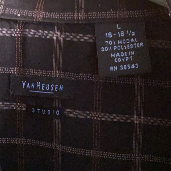 NWOT Men’s Van Heusen Black Plaid Dress Shirt - Picture 3 of 3